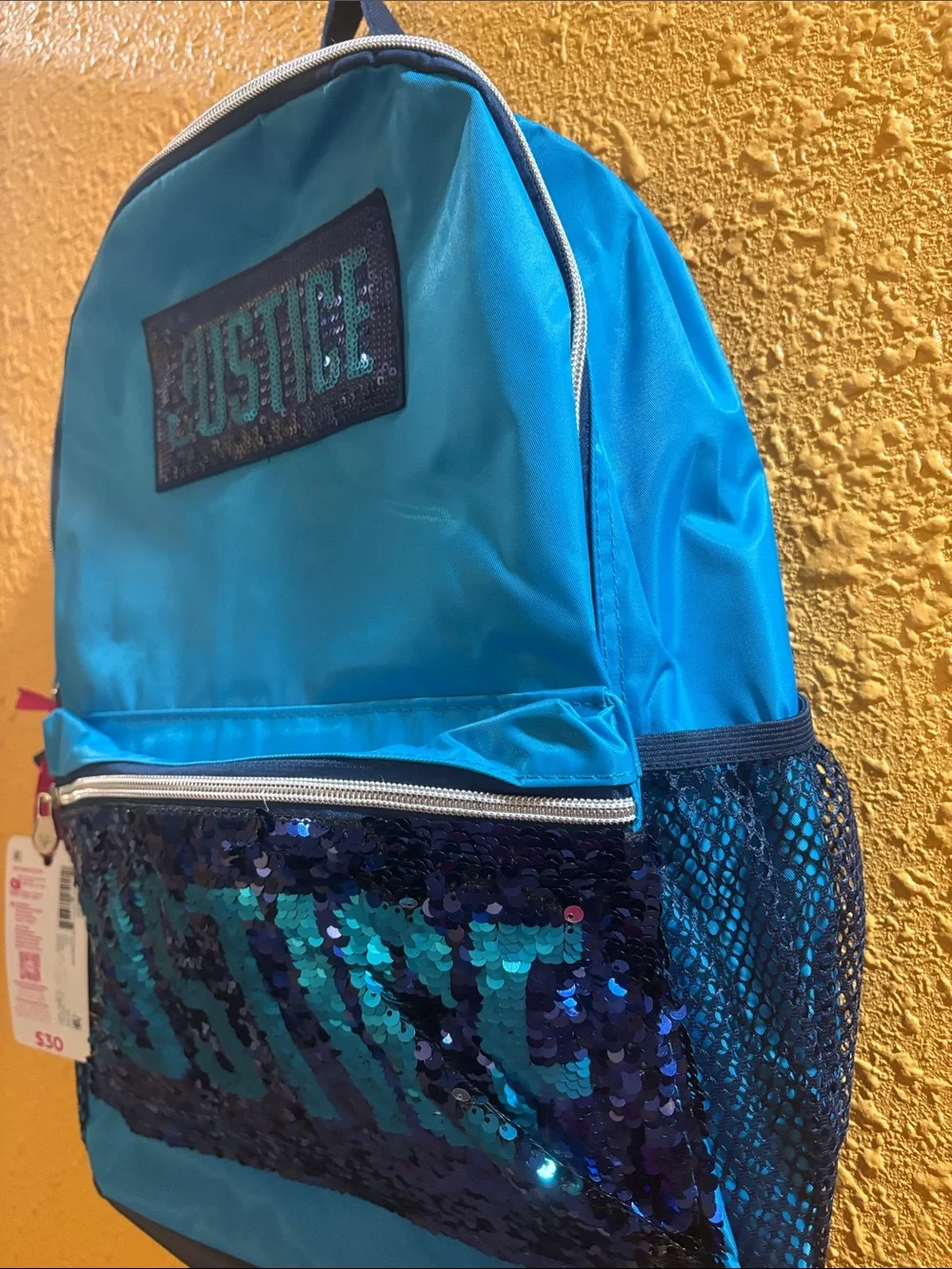 Justice Bright Teal Sequin Front Backpack